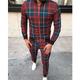 Men's Tracksuit Sweatsuit 2 Piece Full Zip Street Winter Long Sleeve Thermal Warm Breathable Soft Gym Workout Performance Running Sportswear Activewear Plaid Checkered Green Red Blue