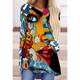 Women's T shirt Dress Tunic Blue Purple Green Color Block Abstract Asymmetric Print Long Sleeve Casual Daily Tunic Abstract Casual Round Neck Long Loose Fit S