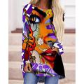 Women's T shirt Dress Tunic Blue Purple Green Color Block Abstract Asymmetric Print Long Sleeve Casual Daily Tunic Abstract Casual Round Neck Long Loose Fit S