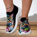 Women's Sneakers Slip-Ons Print Shoes Flyknit Shoes Comfort Shoes Outdoor Daily Cat Flat Heel Fashion Casual Tissage Volant Yellow Pink Blue