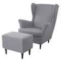 Stretch Wing Chair Cover Set with Ottoman Cover, Spandex Stretch Wing Back Chair Cover Removable Machine Washable Armchair Chair Cover for Strandmon Chair