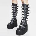 Women's Shoes Knee High Boots Round-Toe Punk Lolita Punk Gothic Chunky Heel Shoes 11 CM Lolita Black Pink PU Leather