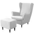 Wing Chair Cover Set Stretch Wingback Chair Slipcover and Ottoman Cover, Velvet Wing Back Chair Cover Machine Washable Armchair Chair Cover for Strandmon Chair