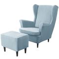 Wing Chair Cover Set Stretch Wingback Chair Slipcover and Ottoman Cover, Velvet Wing Back Chair Cover Machine Washable Armchair Chair Cover for Strandmon Chair