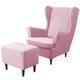 Wing Chair Cover Set Stretch Wingback Chair Slipcover and Ottoman Cover, Velvet Wing Back Chair Cover Machine Washable Armchair Chair Cover for Strandmon Chair