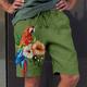 Men's Shorts Summer Shorts Beach Shorts Drawstring Elastic Waist 3D Print Graphic Flower / Floral Breathable Soft Short Casual Daily Holiday Streetwear Hawaiian Green Khaki Micro-elastic
