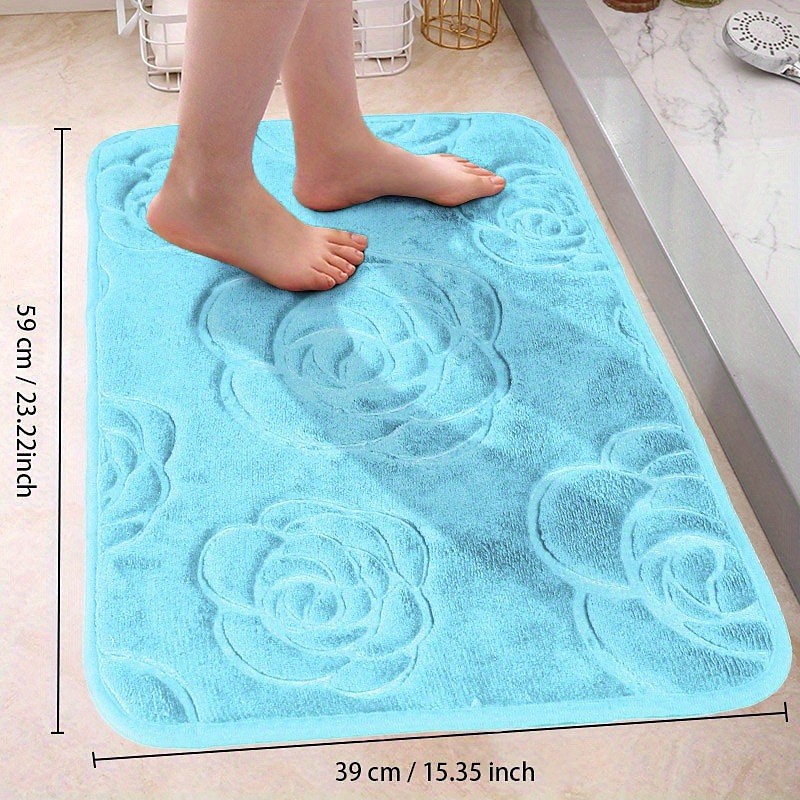 1pc Bath Rugs, Rose Flower Patterned Bathroom Bath Mat Flannel Non-slip Carpet Bathtub Floor Rug Shower Room Doormat Memory Foam Mat Washable Carpet
