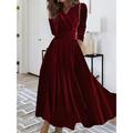 Women's Velvet Dress Swing Dress Semi Formal Dress Long Dress Maxi Dress Ruched Party Date Festival Elegant Vintage V Neck Long Sleeve 2023 Regular Fit Black Wine Royal Blue Color M L XL XXL 3XL Size