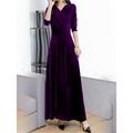 Women's Velvet Dress Swing Dress Semi Formal Dress Long Dress Maxi Dress Ruched Party Date Festival Elegant Vintage V Neck Long Sleeve 2023 Regular Fit Black Wine Royal Blue Color M L XL XXL 3XL Size