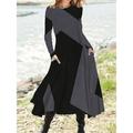 Women's Black Dress Work Dress Casual Dress Swing Dress Fashion Winter Dress Daily Midi Dress Pocket Print Crew Neck Long Sleeve Color Block Regular Fit Black Red Brown Fall Winter XXL