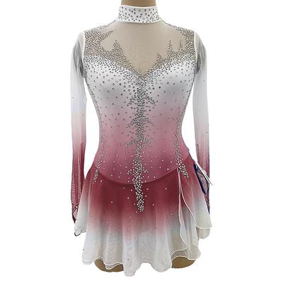 Figure Skating Dress Women's Girls' Ice Skating Dress White Pink Red Thumbhole Spandex High Elasticity Training Competition Skating Wear Crystal / Rhinestone Long Sleeve Ice Skating Figure Skating