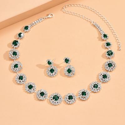 Jewelry Set 2pcs Rhinestone Alloy 1 Necklace Earrings Women's Fashion Stylish Simple Geometrical Geometric Jewelry Set For Wedding Party Wedding Guest