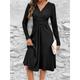 Women's Black Dress Casual Dress A Line Dress Midi Dress Knot Front Street Date Streetwear V Neck Long Sleeve Regular Fit Black Wine Blue Color S M L XL 2XL Size