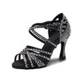 Women's Latin Shoes Salsa Shoes Line Dance Party Evening Stage Indoor Glitter Crystal Sequined Jeweled Heel Crystal / Rhinestone Slim High Heel Ankle Strap Black Rosy Pink Brown / Silk