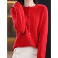 Women's Cardigan Sweater Jacket Crew Neck Cable Knit Polyester Button Knitted Fall Winter Regular Outdoor Valentine's Day Daily Streetwear Stylish Casual Long Sleeve Pure Color Pink Red Orange S M L