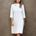 55% Linen Women's Cotton Linen Dress White Midi Dress Summer Spring Linen Casual Vintage Holiday Crew Neck Button Basic High-end Series Regular Fit