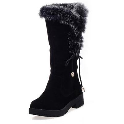 Women's Black Faux Fur Trimmed Winter Boots - Warm and Stylish, Lace-Up Design, Non-Slip Sole, Ideal for Cold Weather and Casual Wear