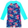 Girls Swimsuit UPF 50 One Piece Cyan Swimwear Zipper Rashguard Bathing Suit