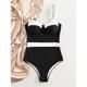 1 pcs Swimwear One-Piece Swimsuits Retro Vintage 1950s Women's Patchwork Polyester Black Red One-piece Swimswuit