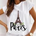 2022 new paris tower print pattern women's casual women's round neck personalized t-shirt cute and simple