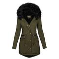 Women's Parka Fleece Puffer Jacket Winter Thicken Coat Warm Windproof Outerwear with Fur Collar Drawstring Zip up Stylish Casual Street Jacket with Pockets Long Sleeve Black Army Green Navy Blue