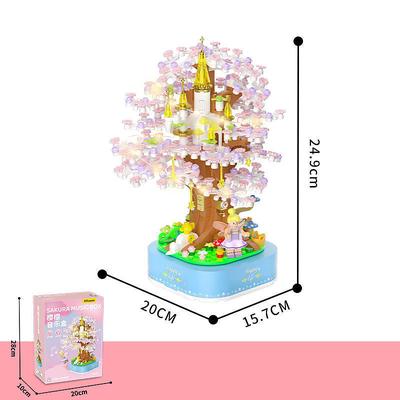 Women's Day Gifts Creative Flower Castle Hanging Garden Music Box With Led Lights Model Building Blocks MOC Bricks Decoration Toys Valentine Gift Mother's Day Gifts for MoM