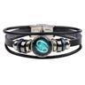 1pcs Men's Leather Bracelet 12 Constellation Vintage Punk Black Zodiac Rock Hip Hop Bracelet Jewelry