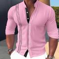 Men's Shirt Linen Shirt Embroidered Button Up Shirt Casual Shirt Summer Shirt Beach Shirt Black White Pink Long Sleeve Standing Collar Spring Summer Casual Daily Clothing Apparel Embroidered