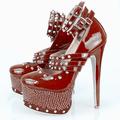 Women's Heels Pumps Ladies Shoes Valentines Gifts Dress Shoes Stilettos Party Valentine's Day Daily Color Block Rhinestone Rivet Buckle Platform High Heel Stiletto Round Toe Gothic Patent Leather