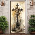 Jesus Cross Door Covers Door Tapestry Door Curtain Decoration Backdrop Door Banner for Front Door Farmhouse Holiday Party Decor Supplies