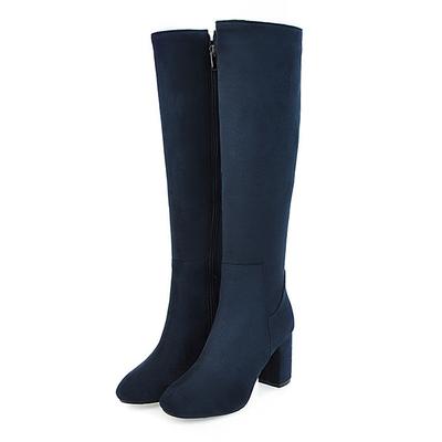 Women's Navy Blue Knee-High Boots with Block Heels - Sleek and Versatile for Winter Fashion, Perfect for Everyday Wear and Special Occasions