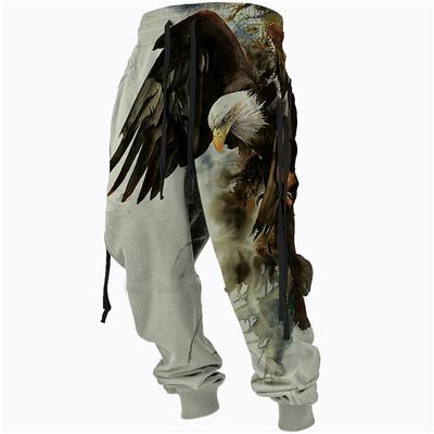 Men's Sweatpants Joggers Trousers Drawstring Side Pockets Elastic Waist Graphic Prints Eagle Comfort Breathable Sports Outdoor Casual Daily Terry Streetwear Designer Black Purple Micro-elastic