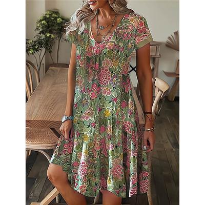 Women's Mini Dress Petite Dress T Shirt Dress Tee Dress Shift Dress Summer Dress Bohemia Fashion Basic Outdoor Vacation Party Regular Fit Tropical Short Sleeve V Neck Black White Yellow