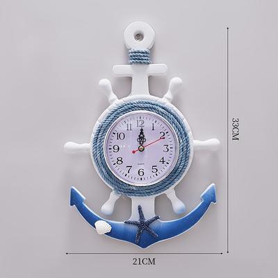 Mediterranean Style Blue and White Rudder Helmsman Anchor Personalized Wall Clock Clock Electronic Watch Decoration Navigation Clock Office Home Ocean Theme Wall Hanging