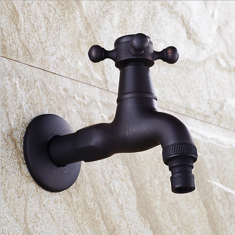 Outdoor Faucet,Industrial Style SingleHandleIndoor/OutdoorFaucet,Black Wall InstallationOne Hole Standard Spout,/Vintage Style Brass COD Bathroom Sink Faucet with Cold Water Only