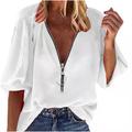 Women's Shirt Blouse Marron Black White Plain Zipper 3/4 Length Sleeve Casual V Neck Regular S