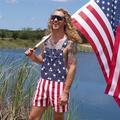 Men's Shorts Bib Shorts Jumpsuit Overall Shorts Pocket Print National Flag Comfort Breathable Short Casual Independence Day Fashion Streetwear Black Red