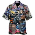 Men's Shirt Summer Hawaiian Shirt Vintage Hawaiian Shirts Car Graphic Prints Turndown Yellow Red Blue Green Casual Hawaiian Short Sleeve Button-Down Print Clothing Apparel Tropical Fashion Hawaiian