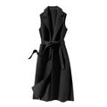 Women's Vest Winter Sleeveless Overcoat Long Pea Coat Fall Trench Coat with Belt Office Casual / Daily Fashion OuterwearBlack S