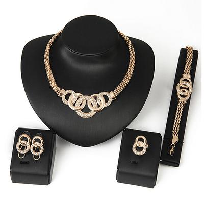 Necklace 1 set Cubic Zirconia Alloy Gold Rings Earrings Necklace Bracelets Bangles Women's Africa Adjustable Link / Chain Bib Circular Jewelry Set For Party Wedding Casual / Daily