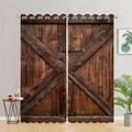 Blackout Curtain Drapes Farmhouse Grommet/Eyelet Barn Wood Door Curtain Panels For Living Room Bedroom Door Kitchen Window Treatments Thermal Insulated Room Darkening