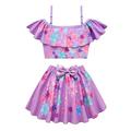 Adorable Toddler Girls' 2-Piece Swimsuit Cold Shoulder Ruffle Top Bow Skort Set - Fun Princess Cosplay, Geometric Pattern, Beach Pool Ready