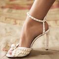 Women's Wedding Shoes White Shoes Polka Dot Bridal Shoes Imitation Pearl Stiletto Open Toe Sexy Faux Leather PU Buckle White Champagne Blue
