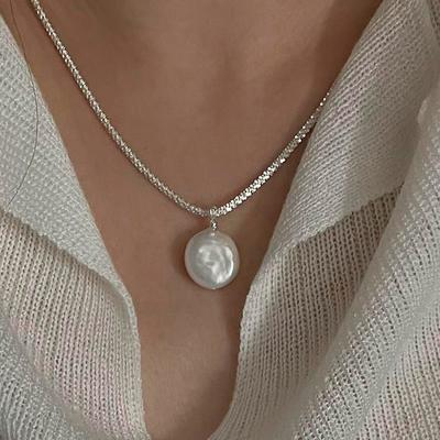 Necklace S925 Sterling Silver Women's Elegant Vintage Classic Round Necklace For Wedding Party Wedding Guest