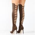 Women's Boots Suede Shoes Sock Boots Plus Size Party Solid Color Cut-out Over The Knee Boots Thigh High Boots Winter Stiletto Heel Pointed Toe Fashion Sexy PU Zipper Black Brown Beige