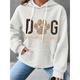 Women's Oversized Hoodie Sweatshirt Pullover Textured Leopard Dog Letter Casual Sports Print Drawstring Front Pocket Black White Navy Blue Sportswear Funny Hooded Long Sleeve Top Micro-elastic Fall