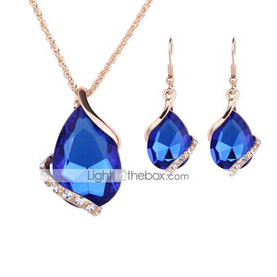 Jewelry Set Drop Earrings For Women's Sapphire Crystal Party Wedding Daily Rose Gold Crystal Rhinestone Pear Cut Solitaire Drop Red Blue Green / Pendant Necklace / Necklace / Earrings / Valentine