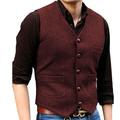 Men's Vest Waistcoat Daily Wear Vacation Going out Fashion Basic Spring Fall Button Polyester Comfortable Plain Single Breasted V Neck Regular Fit Black Red Dark Navy Ocean Blue Vest