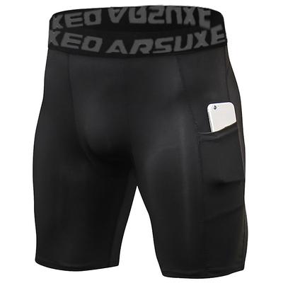 Arsuxeo Men's Running Tight Shorts Compression Shorts Yoga Shorts Spandex Shorts with Phone Pocket High Waist Base Layer Athletic Polyester 4 Way Stretch Breathable Quick Dry Power Flex Yoga Fitness