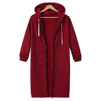 Women's Casual Jacket Hoodie Jacket Plus Size Warm Pocket Full Zip Streetwear Casual Solid Color Street Sport Daily Going out Zipper Long Hoodie Regular Fit Long Sleeve Outerwear Black Pink Wine Fall